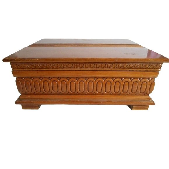 Vintage Ornate Musical Wood Trinket, storage, jewelry box w/ Mirror Estate Find - Picture 1 of 9